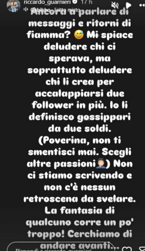 Riccardo Guarnieri smentisce il ritorno di fiamma con Ida Platano: “Non ci stiamo scrivendo”